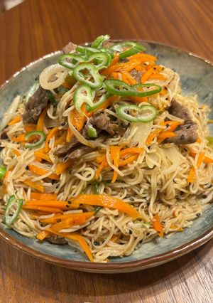 牛こまの素麺炒め-レシピのメイン写真