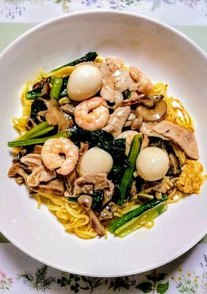 簡単夏の夕飯！小松菜豚肉餡掛け焼きそば-レシピのメイン写真