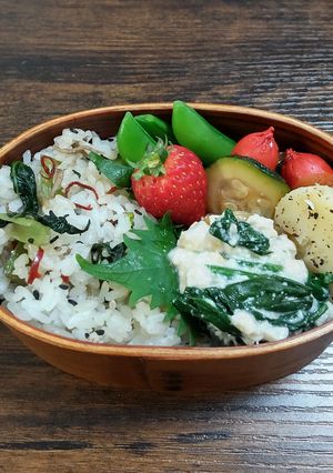 小松菜としらすのふりかけ混ぜご飯弁当-レシピのメイン写真