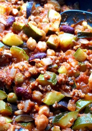 夏野菜と挽肉とミックスビーンズのトマト煮-レシピのメイン写真