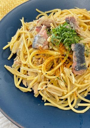 電子レンジで簡単！和風さば缶パスタ-レシピのメイン写真