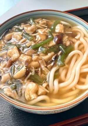 きのこと山菜水煮のあんかけうどん-レシピのメイン写真