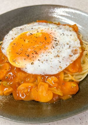 目玉焼きのせ♪あんかけパスタ-レシピのメイン写真