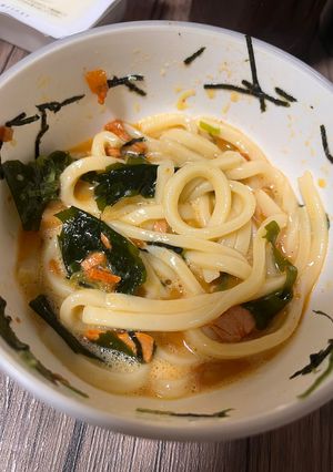 唐辛子ツナの釜玉うどん-レシピのメイン写真