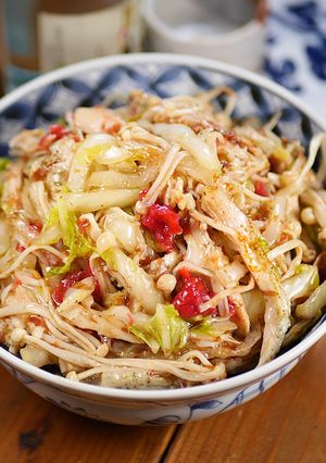 蒸し鶏白菜えのきの♪梅おかかポン酢和え🤭-レシピのメイン写真