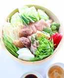 簡単ごまダレで【色々野菜とお肉の蒸籠蒸し