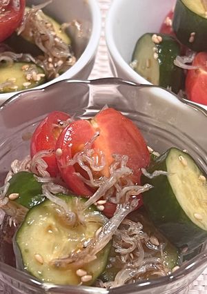副菜💚トマト・キュウリ・ちりめんポン酢-レシピのメイン写真