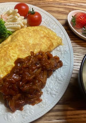 朝ごはん献立　オムライスポークケチャップ-レシピのメイン写真