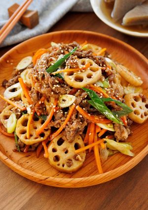 【牛肉とれんこんのプルゴギ風炒め】味付け簡単☆-レシピのメイン写真