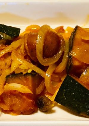 ワンボールレンジ、かぼちゃのケチャップ煮-レシピのメイン写真