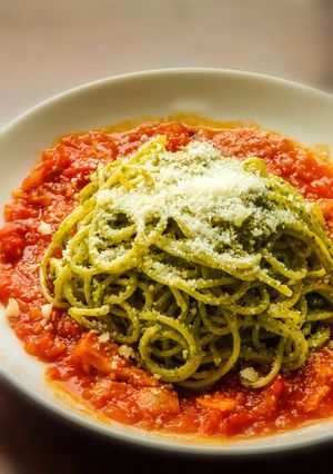 【高崎パスタ風】ジェノベーゼ&トマトの2色パスタ-レシピのメイン写真