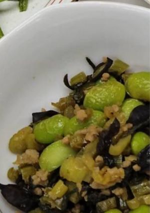 雪菜炒毛豆（野沢菜と枝豆と木耳の炒め物）-レシピのメイン写真