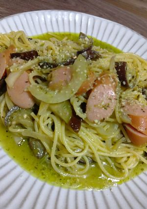 茄子とソーセージのジェノベーゼパスタ-レシピのメイン写真