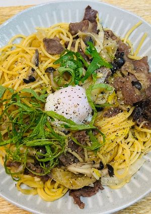 超具沢山！しめじとえのきのすき焼きパスタ-レシピのメイン写真