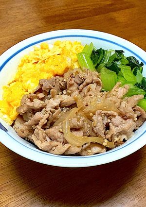 豚こま切れ肉で！三色丼-レシピのメイン写真