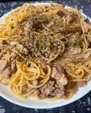 スパゲティ・豚バラ大根のペペロンチーノ