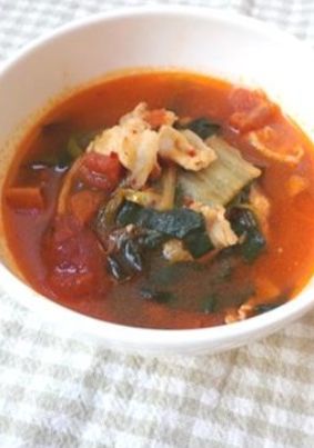 豚バラとにらのトマトキムチスープ-レシピのメイン写真