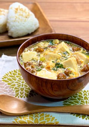 卵ふんわり＊豆腐となめこの食べるお味噌汁-レシピのメイン写真