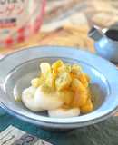 粗く刻んだ栗の甘露煮を添えた白玉団子♪