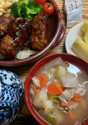 夕飯献立　厚揚げの豚肉巻き(照焼きタレ)-レシピのメイン写真