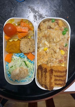 レンジ簡単中華風キムチ餃子味炒飯弁当-レシピのメイン写真