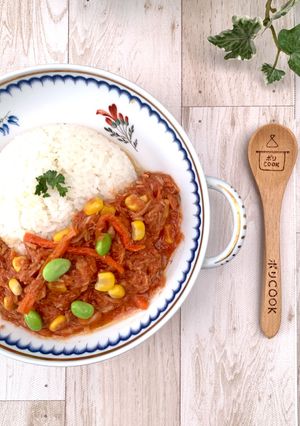 ポリ袋で1分『乾物野菜とツナ缶カレー』-レシピのメイン写真