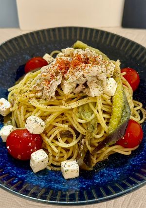 磯香冷製パスタ！夏野菜と豚のダシダハニー-レシピのメイン写真