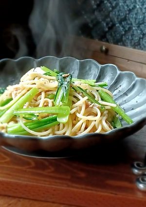 ツナと小松菜の麺つゆガリバタパスタ-レシピのメイン写真