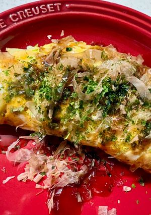 たまごとキャベツで！レンチンベジお好み焼き-レシピのメイン写真