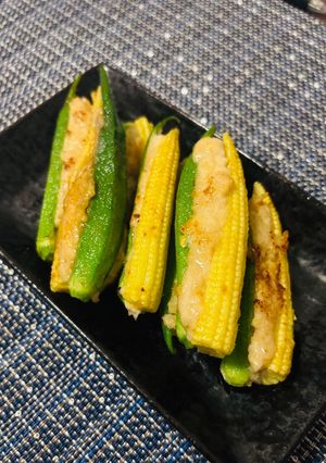 オクラとヤングコーンの鶏ひき肉挟み焼き-レシピのメイン写真