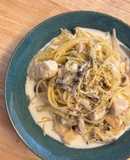 ササミときのこのワンパンクリームパスタ