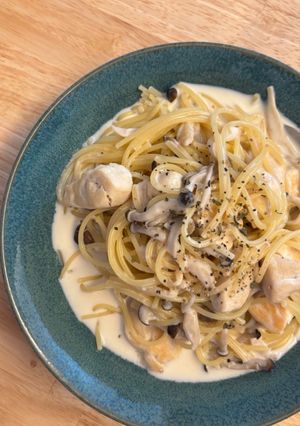 ササミときのこのワンパンクリームパスタ-レシピのメイン写真