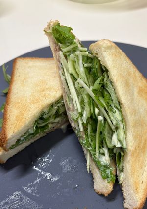 【簡単朝食】水菜のツナホットサンド-レシピのメイン写真
