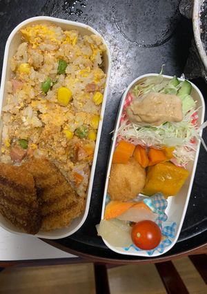 レンジ簡単クリーミーチャプチェ味炒飯弁当-レシピのメイン写真