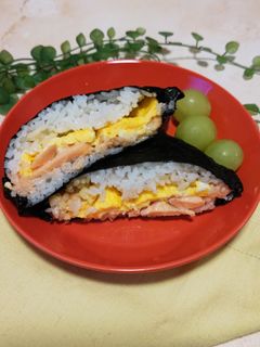 明太子マヨ、卵、鮭のランランおにぎらず-レシピのメイン写真