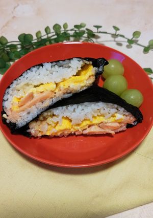 明太子マヨ、卵、鮭のランランおにぎらず-レシピのメイン写真