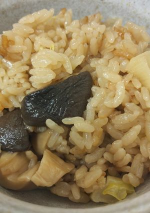 もつ鍋スープでネギとエリンギの炊き込みご飯-レシピのメイン写真