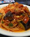 ロングパスタで作る茄子のアラビアータ