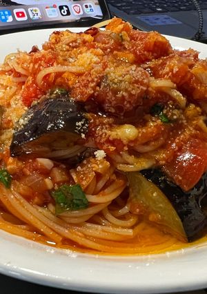 ロングパスタで作る茄子のアラビアータ-レシピのメイン写真