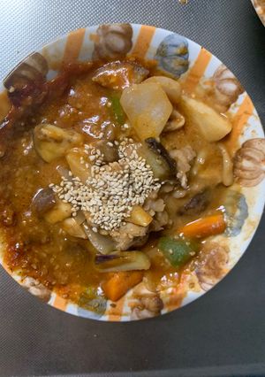 レンジ根菜茄子ウスタートマト味甘酢酢豚-レシピのメイン写真