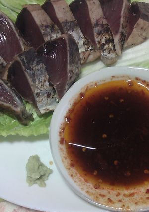 鰹のたたき＋特製タレ（四川豆板醤オイル）-レシピのメイン写真