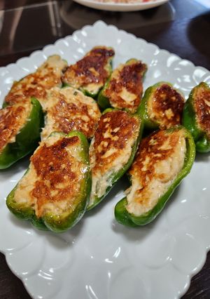鶏ムネ挽き肉で作るピーマンの肉詰め-レシピのメイン写真