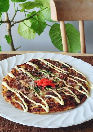 家族絶賛♪きゃべつ&卵なしお好み焼き昼食-レシピのメイン写真