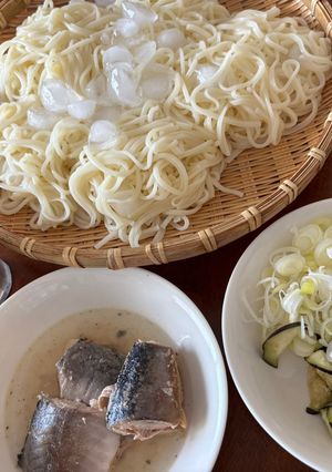 冷たい細麺のサバ缶とナスのつけ麺-レシピのメイン写真