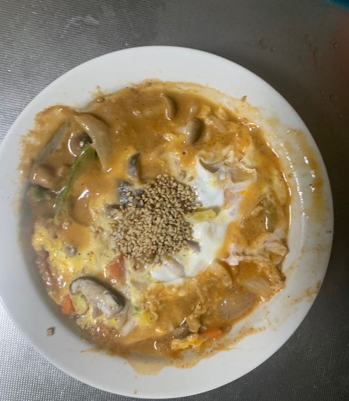お一人様レンジ梅トマト親子丼味豚平焼き風-レシピのメイン写真