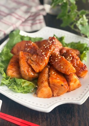 甘酢あんで照りっと♪豚肉のたけのこ巻き-レシピのメイン写真
