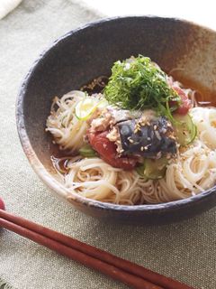 【島の光めんつゆ】梅しそさばそうめん-レシピのメイン写真