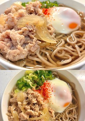 絶品玉ねぎたっぷり♡甘め肉そば〜♡！-レシピのメイン写真