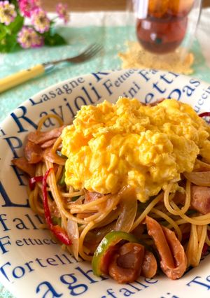 昼食★喫茶店のとろとろ卵かけナポリタン-レシピのメイン写真