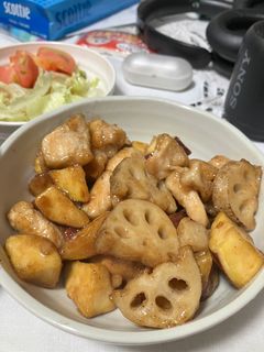 レンコンと鶏肉とさつまいもの甘ダレ炒め-レシピのメイン写真